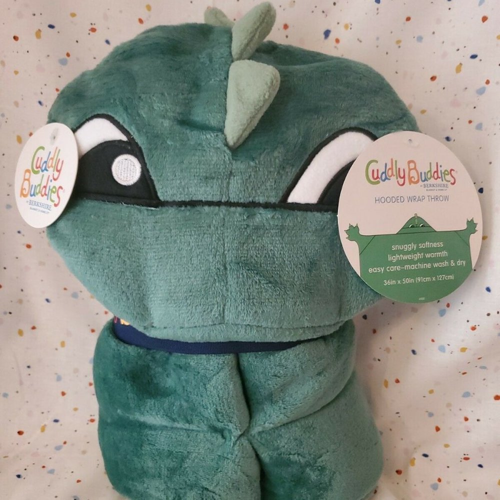 Berkshire Cuddly Buddies Green Dino Hooded Wrap